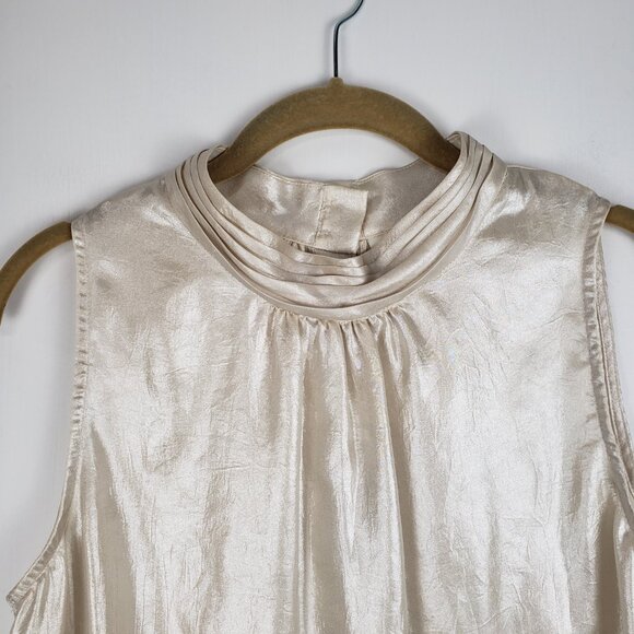 Anthropologie Maeve Romilly Blouse Champagne Mock Neck Sleeveless Button Back 10 - Picture 3 of 11
